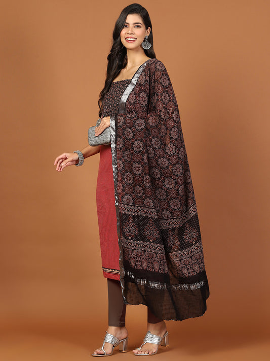 Printed Cotton Blend Unstitched Suit Piece With Dupatta