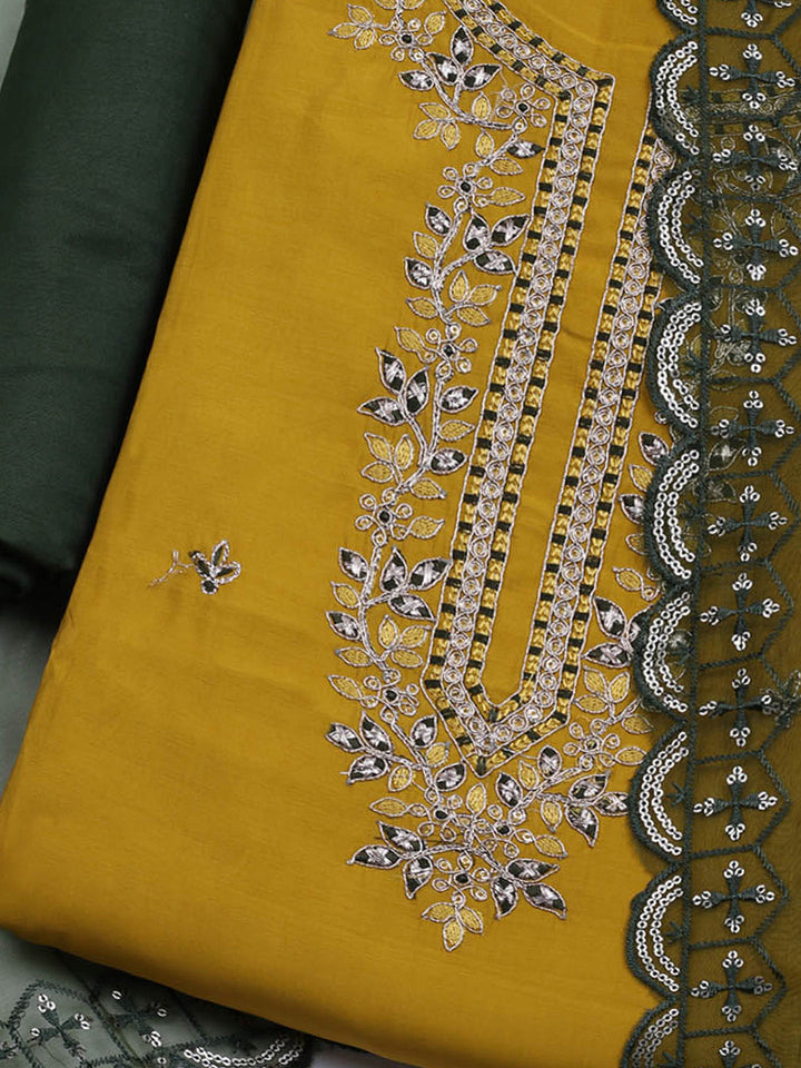 Neck Embroidered Chanderi Unstitched Suit With Dupatta