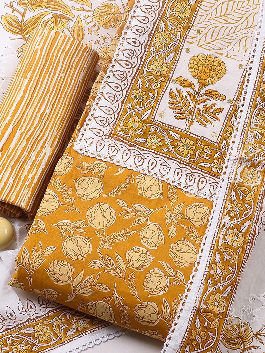 Embroidered Cotton Blend Unstitched Suit With Pant &amp; Dupatta