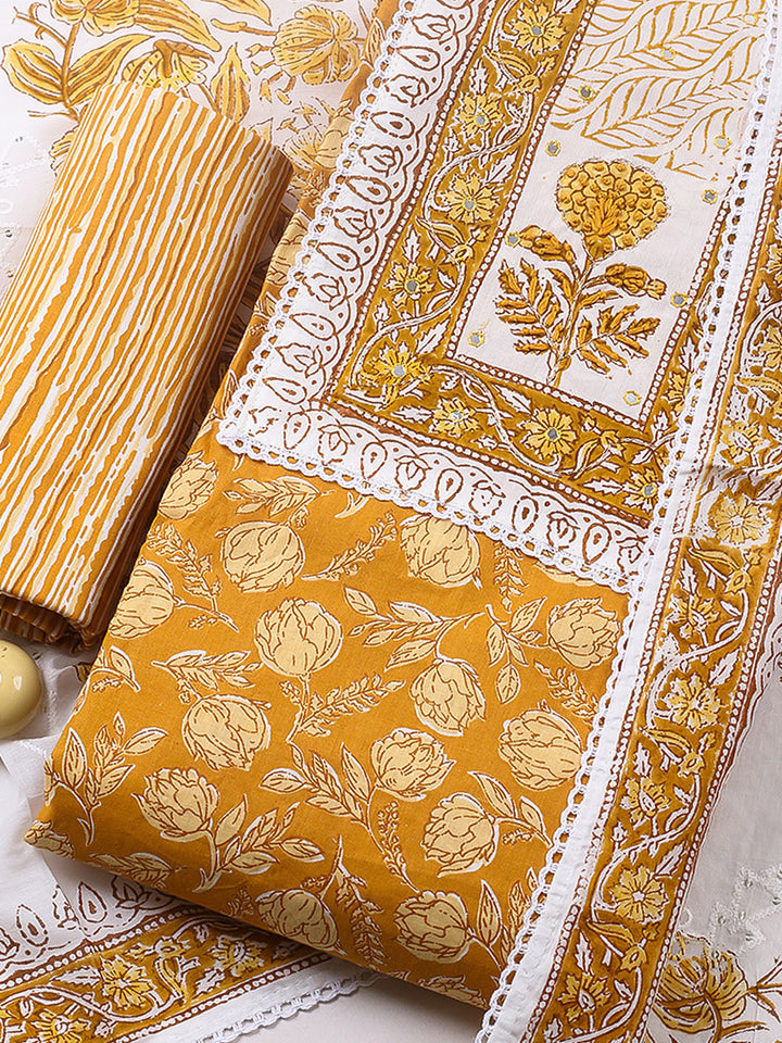 Embroidered Cotton Blend Unstitched Suit With Pant &amp; Dupatta