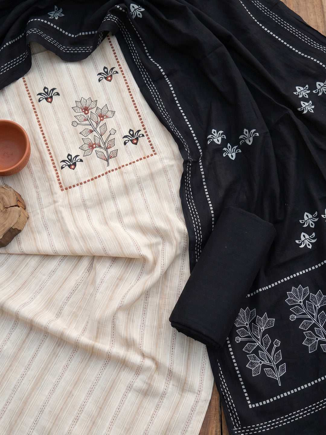 Printed Cotton Blend Unstitched Suit With Pant &amp; Dupatta