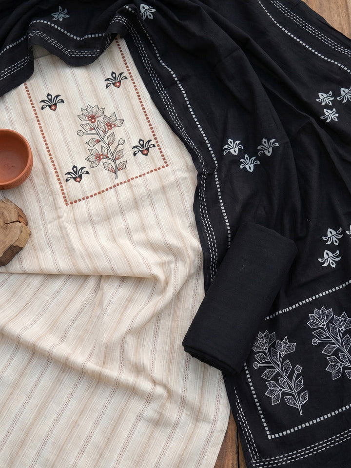 Printed Cotton Blend Unstitched Suit With Pant &amp; Dupatta
