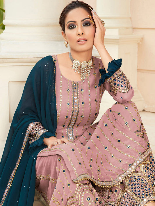 Resham Embroidered & Sequin Work Semi Stitched Suit