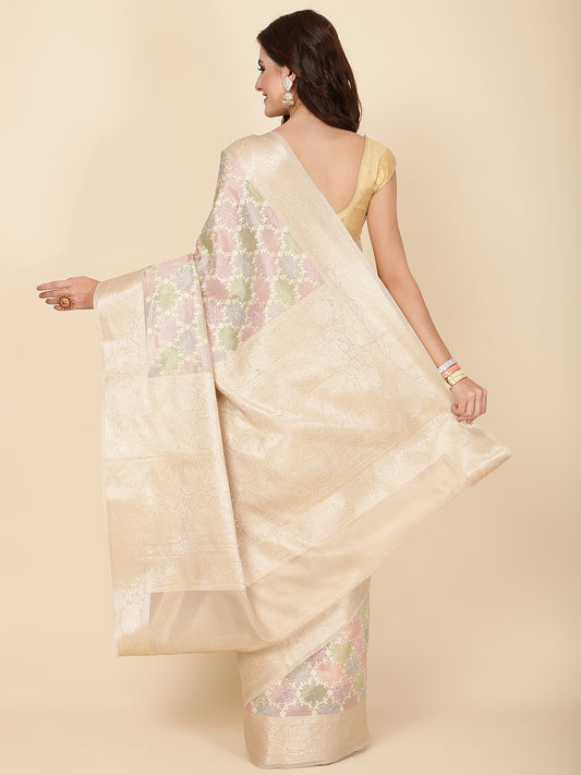 Resham Embroidery Tissue Saree