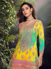 Embroidered Chinon Suit With Pant & Dupatta