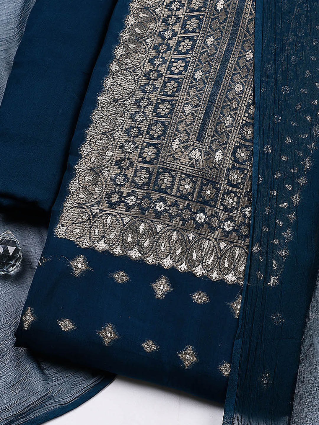 Woven Design Chanderi Unstitched Suit With Pant &amp; Dupatta