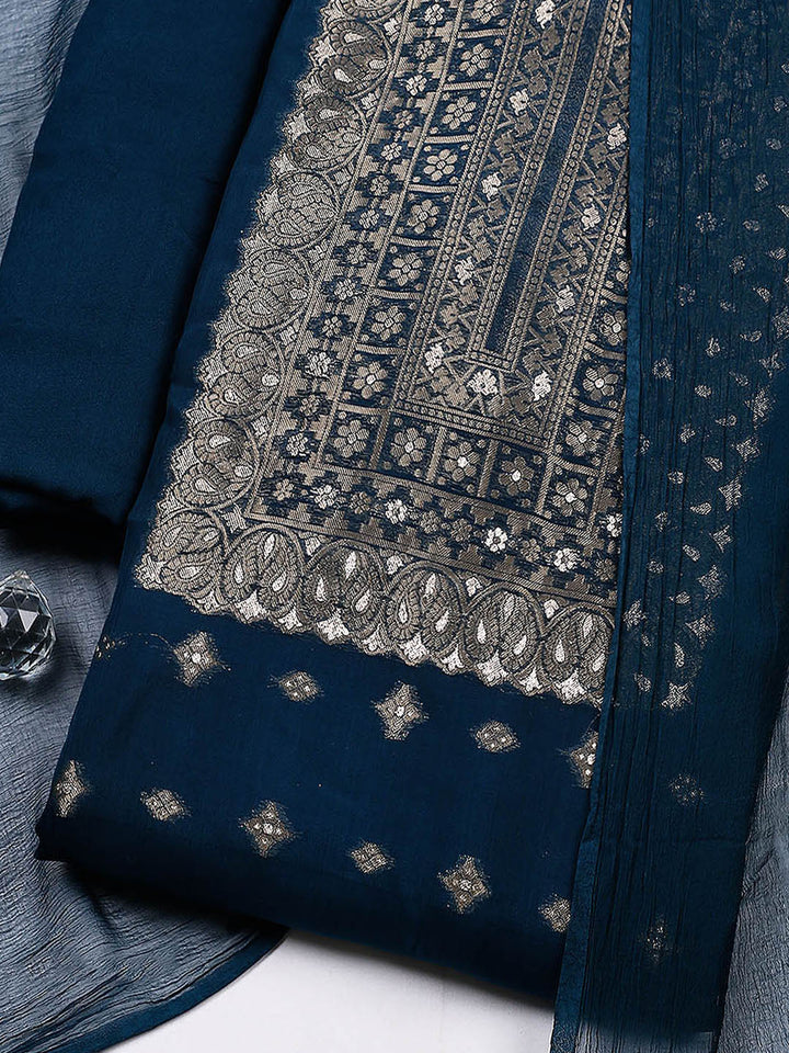 Woven Design Chanderi Unstitched Suit With Pant &amp; Dupatta