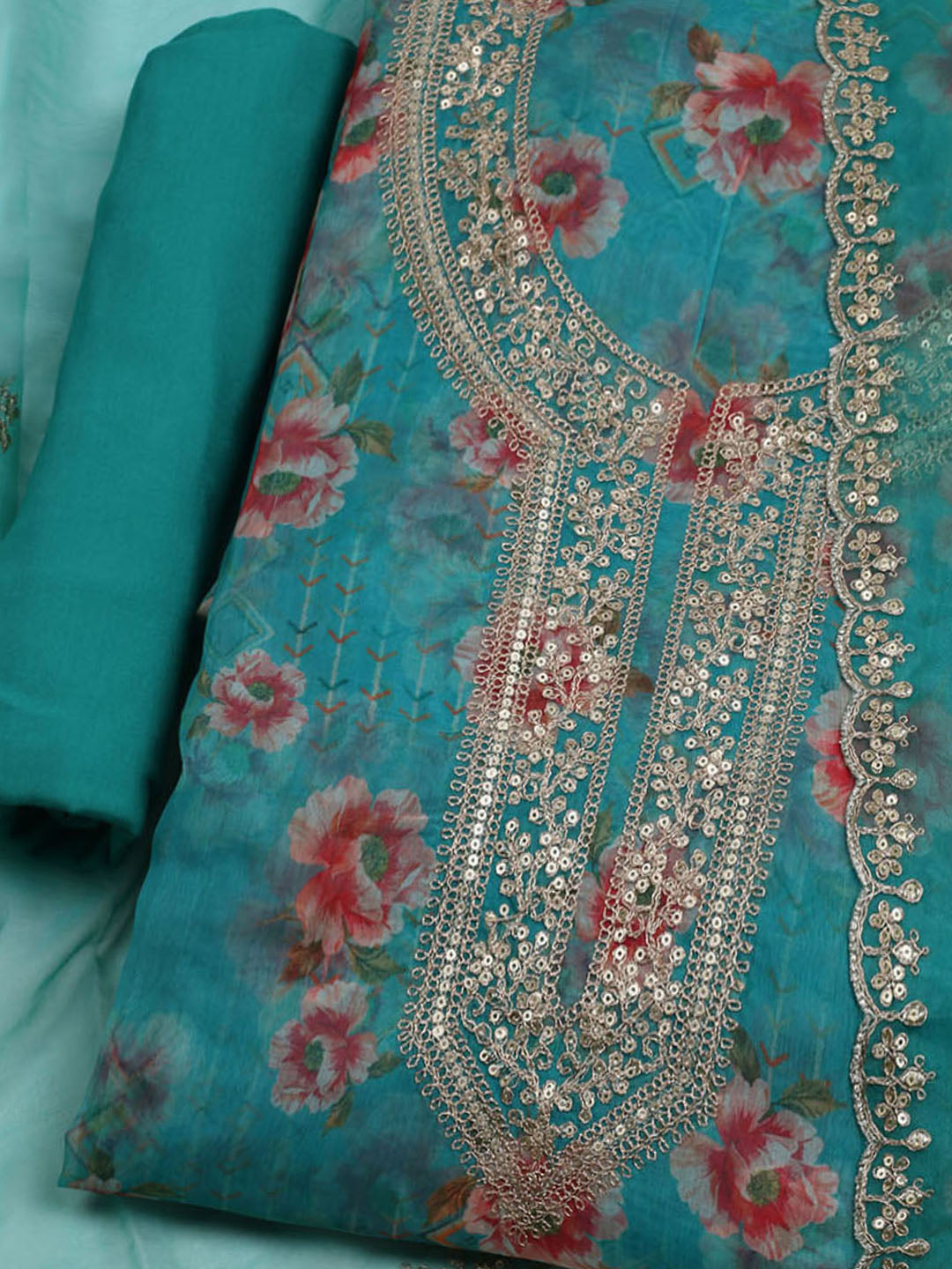 Embroidered Organza Unstitched Suit With Dupatta