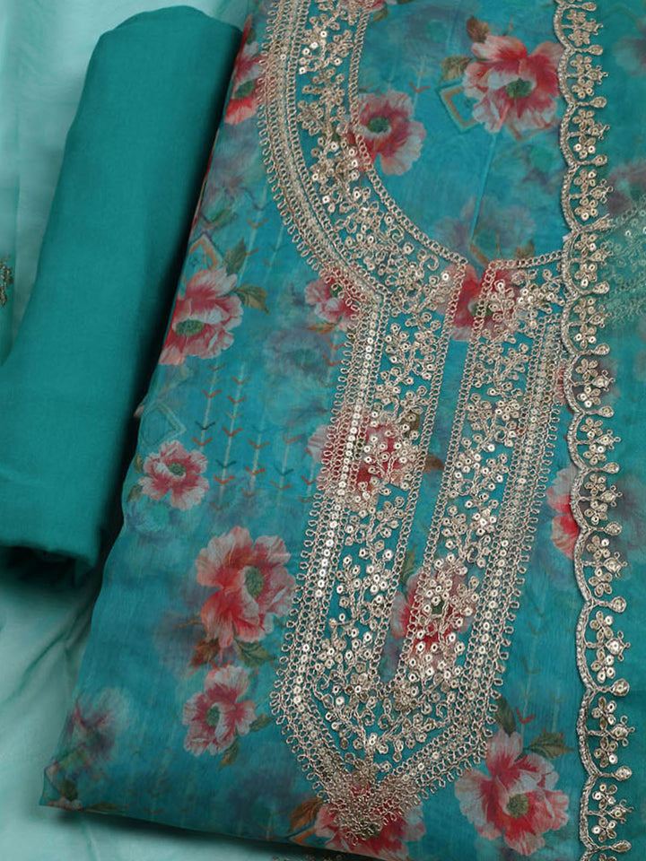 Embroidered Organza Unstitched Suit With Dupatta