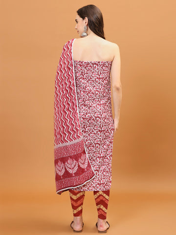 Printed Cotton Blend Unstitched Suit With Dupatta