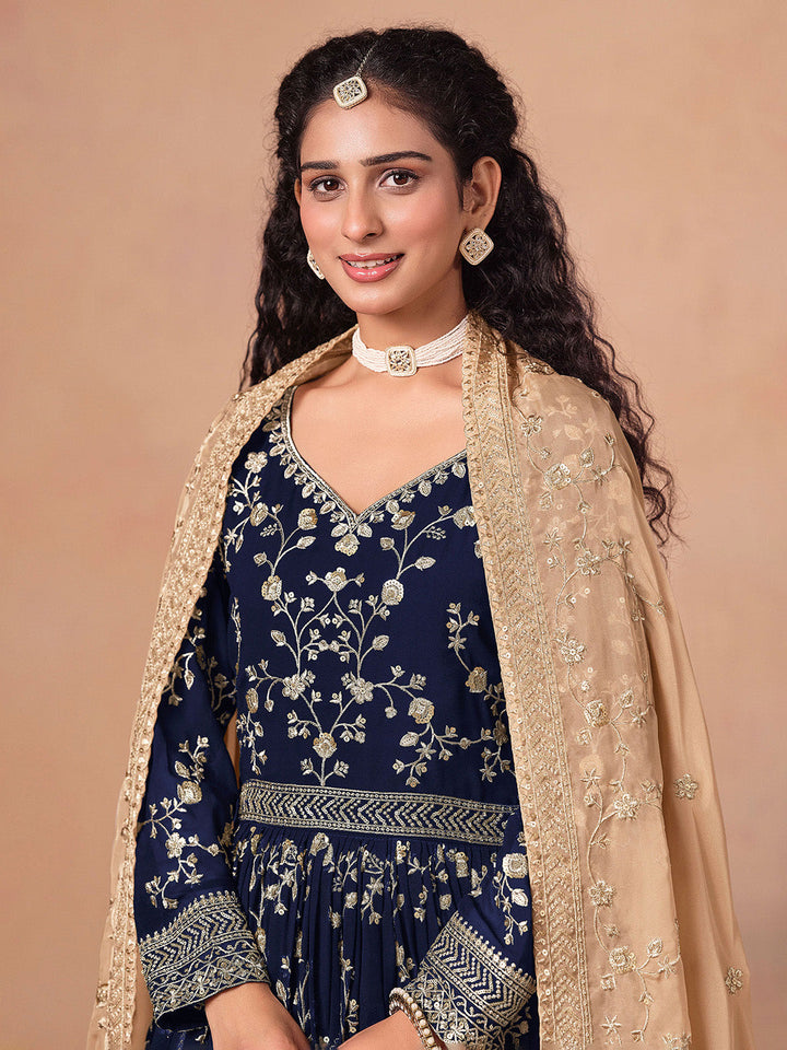 Embroidered Georgette Semi Stitched Kurta With Pant &amp; Dupatta
