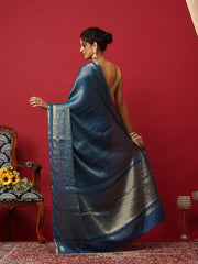 Plain Crepe Teal Blue Saree