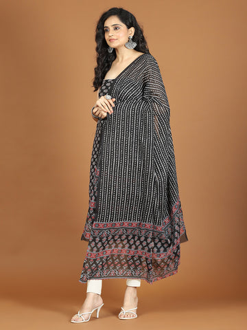 Printed Cotton Blend Unstitched Suit With Dupatta