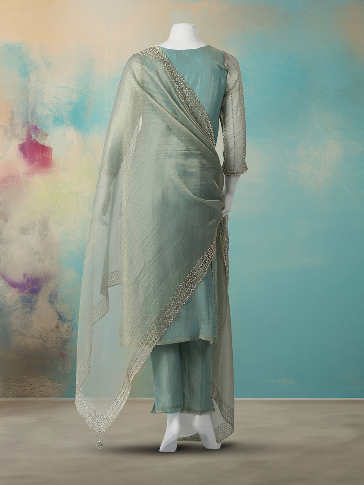 CutDana Embroidered Tissue Stitched Kurta With Pant &amp; Dupatta