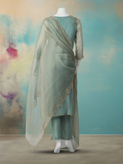 CutDana Embroidered Tissue Stitched Kurta With Pant & Dupatta