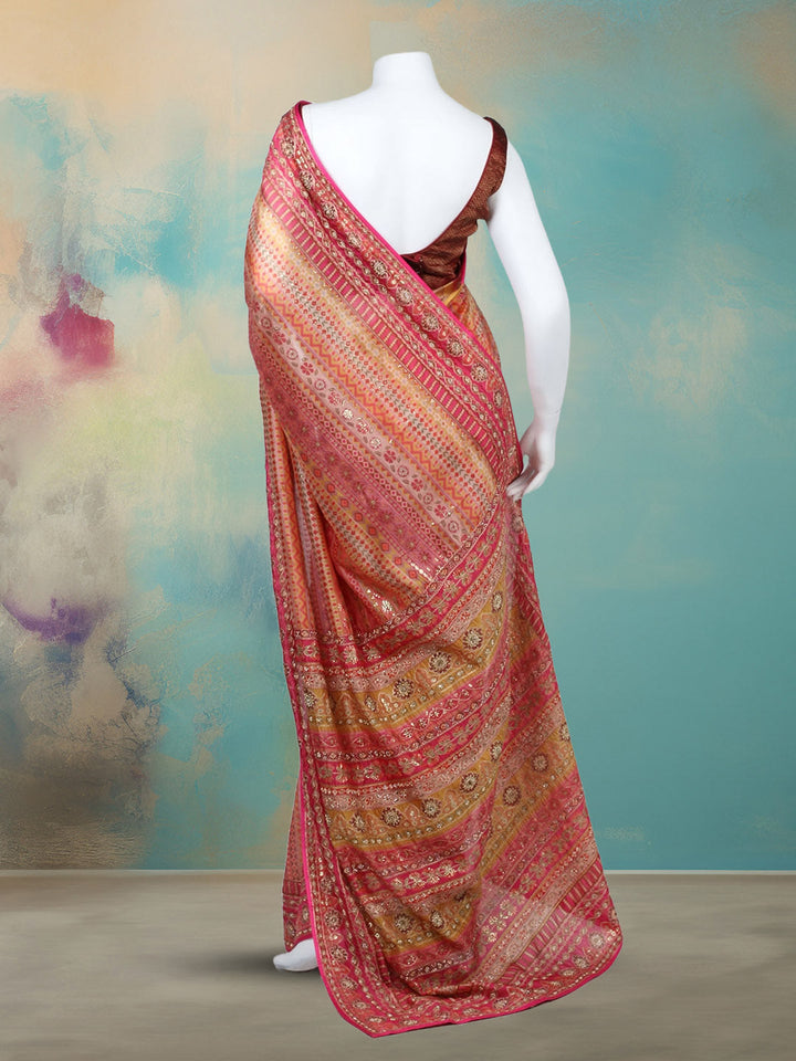 Printed &amp; Embellished Organza Saree