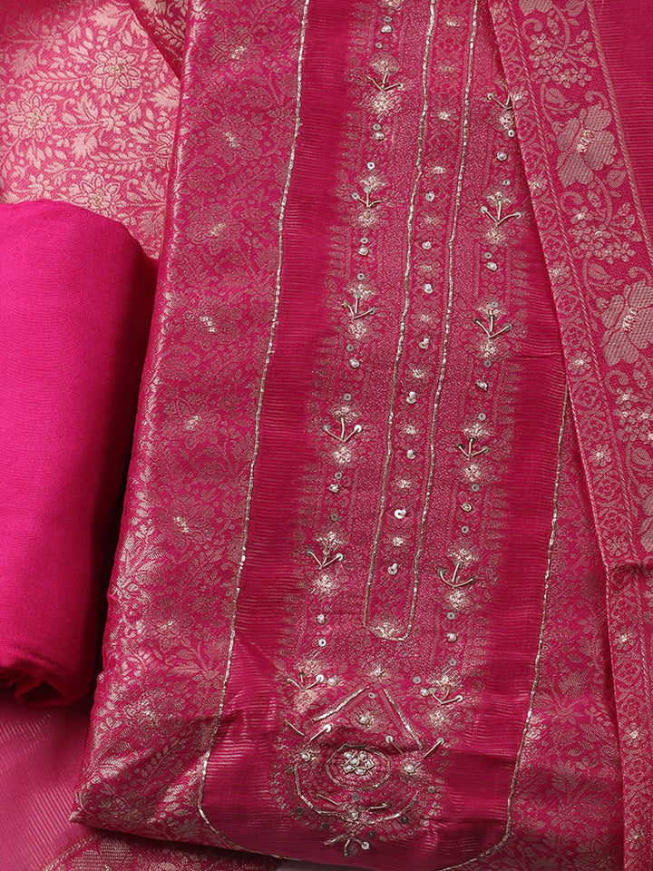 Woven Design Chanderi Unstitched Suit With Pant &amp; Dupatta