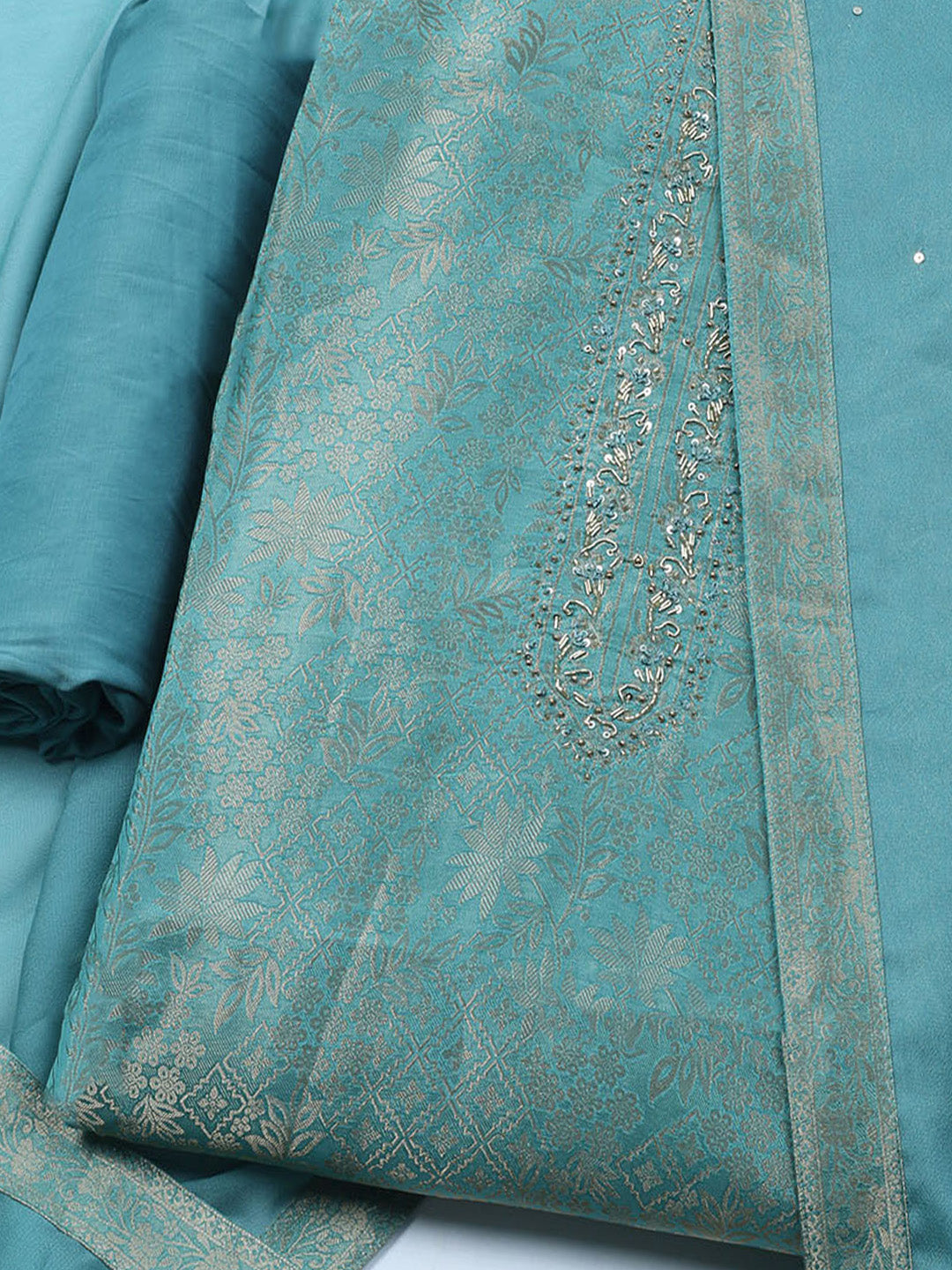 Brocade Chanderi Unstitched Suit With Dupatta