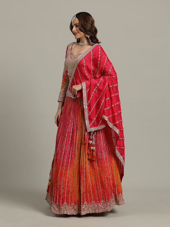 Bandhani Crepe Choli With Lehenga &amp; Dupatta