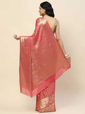 Zari Border Booti Woven Crepe Saree