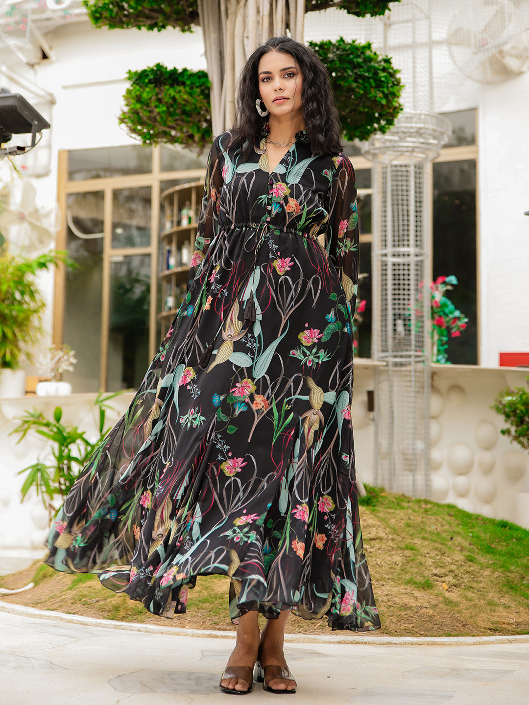 Black Art Silk Embroidered Kurta