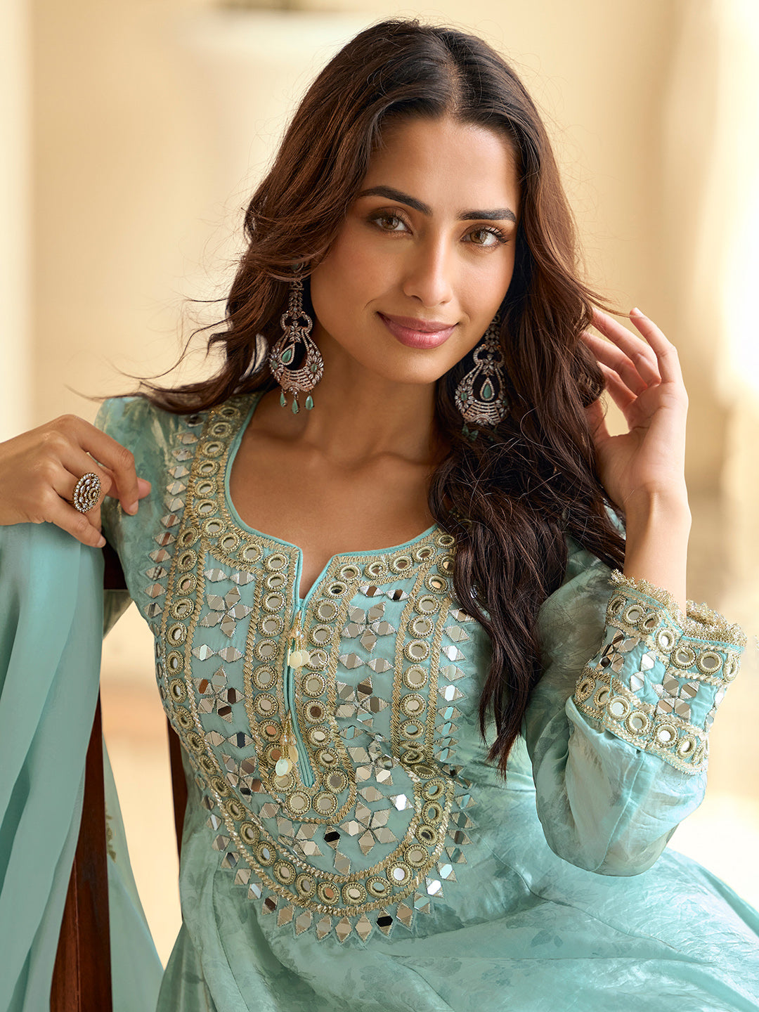 Embroidered Art Silk Kurta With Pant &amp; Dupatta
