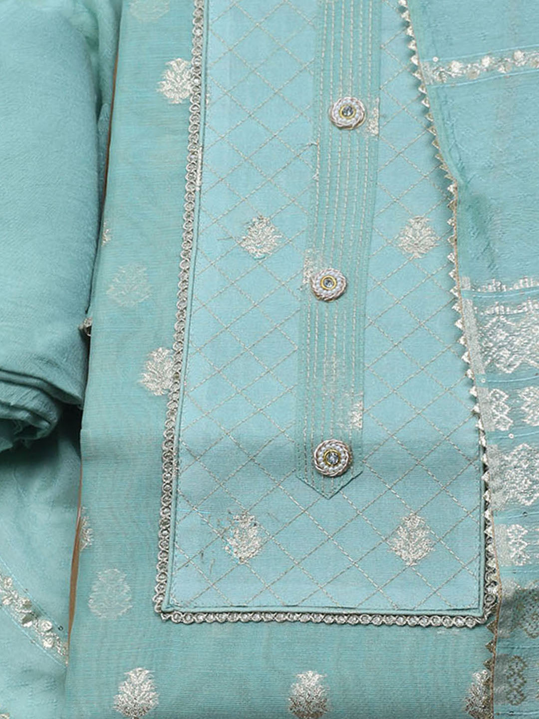 Zari Embroidered Chanderi Unstitched Suit With Dupatta