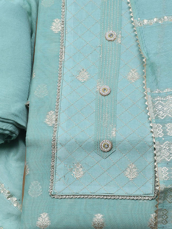 Zari Embroidered Chanderi Unstitched Suit With Dupatta