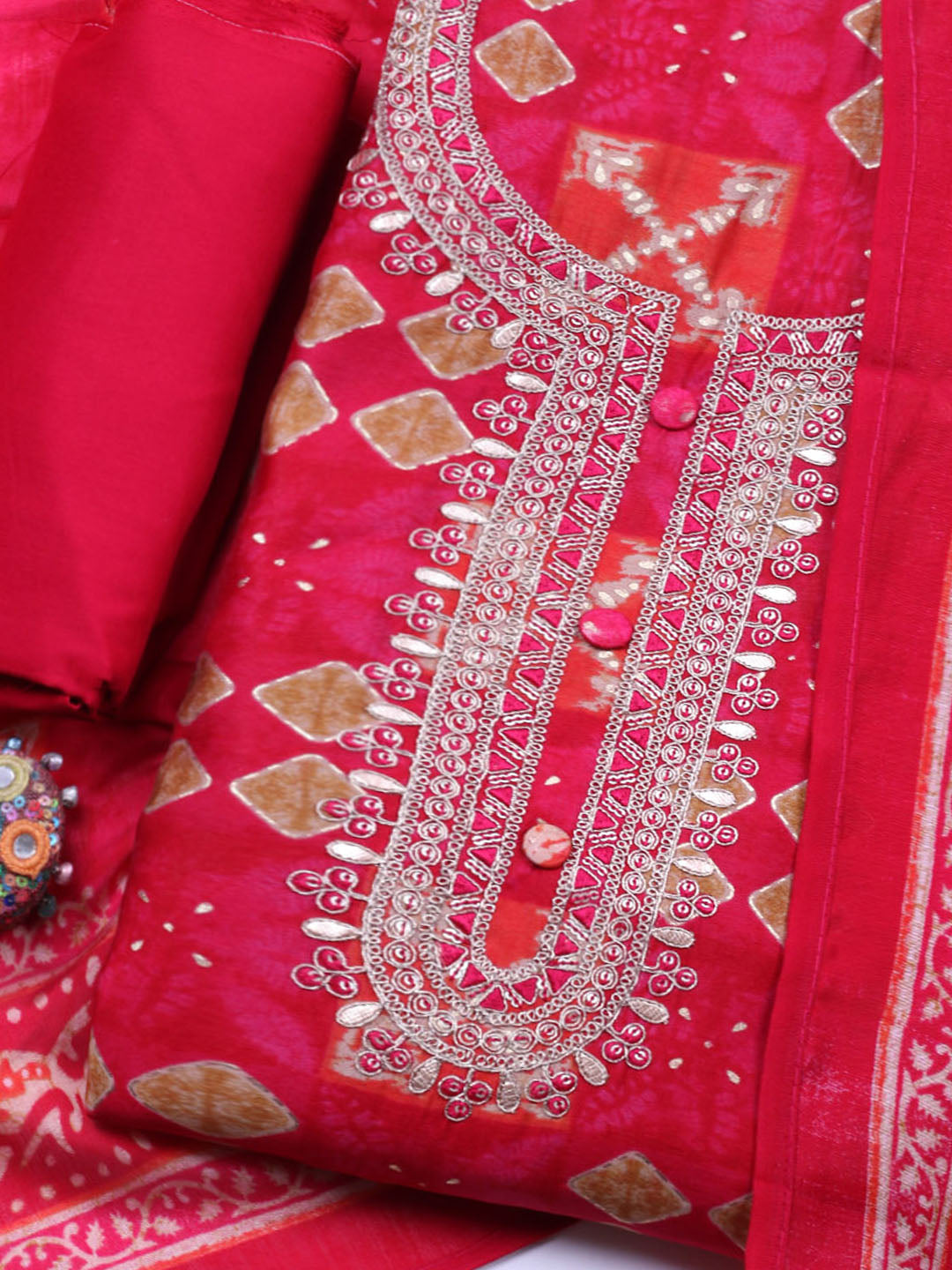 Embroidered Cotton Unstitched Suit With Pant &amp; Dupatta