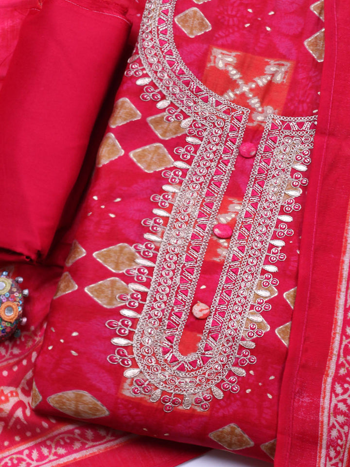 Embroidered Cotton Unstitched Suit With Pant &amp; Dupatta