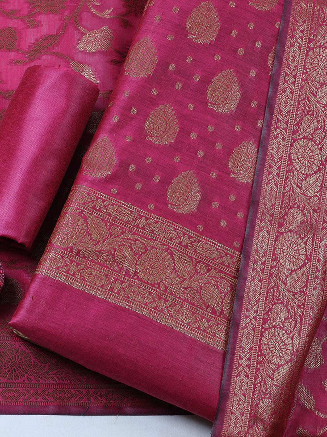 Banarasi Chanderi Unstitched Suit With Pant &amp; Dupatta