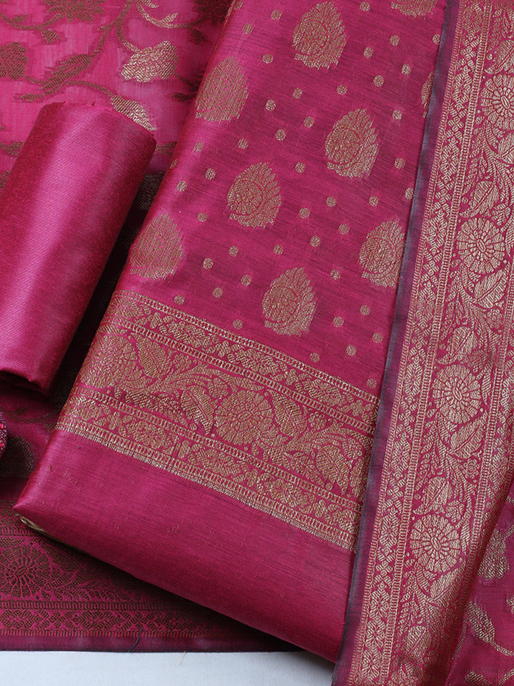 Banarasi Chanderi Unstitched Suit With Pant &amp; Dupatta