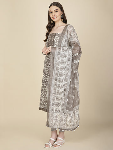 Neck Patti Printed Cotton Unstitched Suit Piece With Dupatta