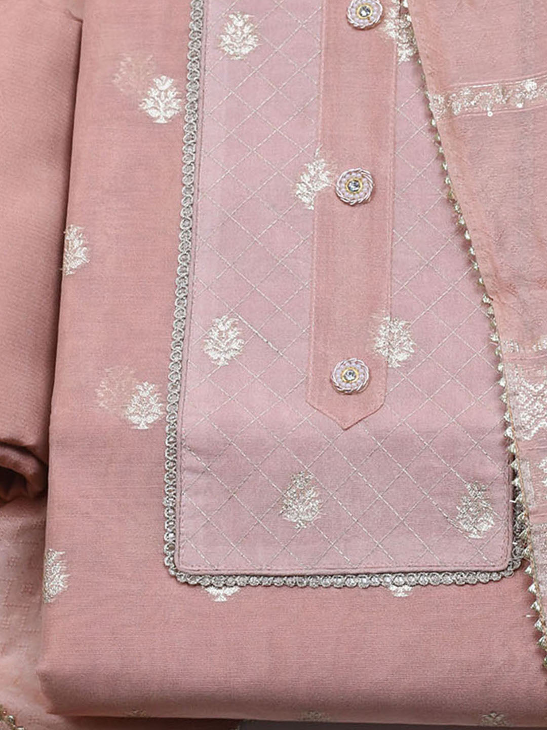 Zari Embroidered Chanderi Unstitched Suit With Dupatta