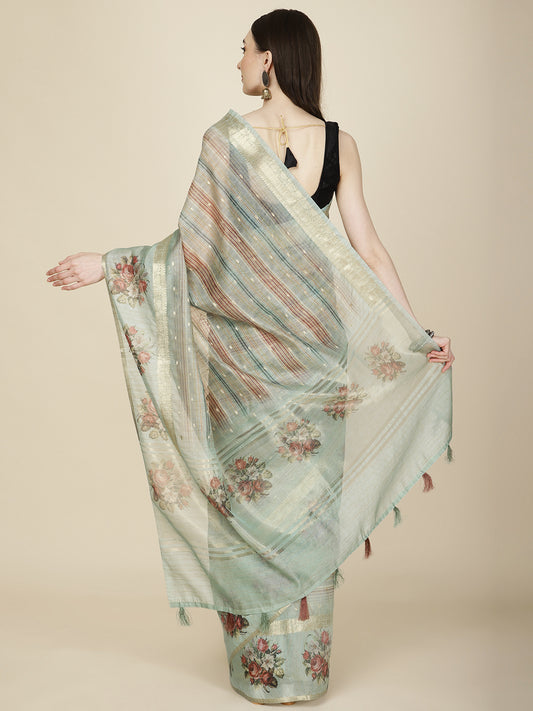 Abstract Printed Woven Cotton Saree