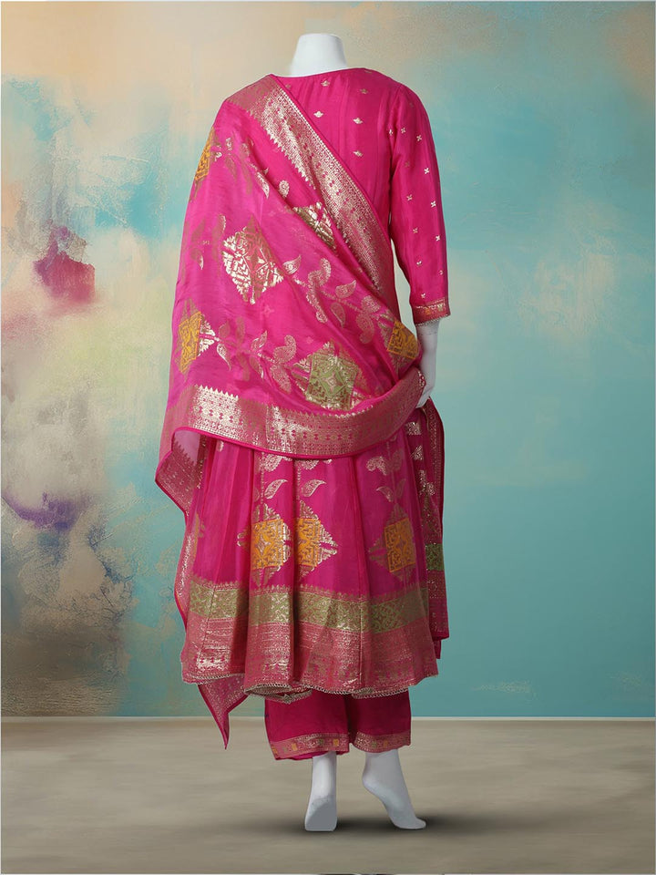 Embroidered Art Silk Stitched Kurta With Pant &amp; Dupatta