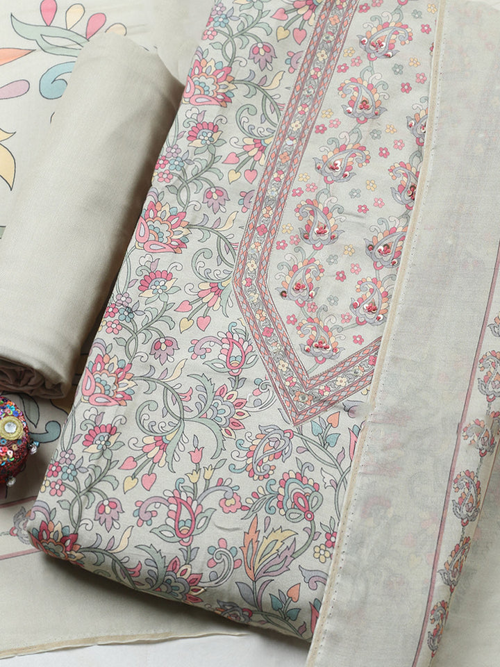 Printed Muslin Unstitched Suit With Pant &amp; Dupatta