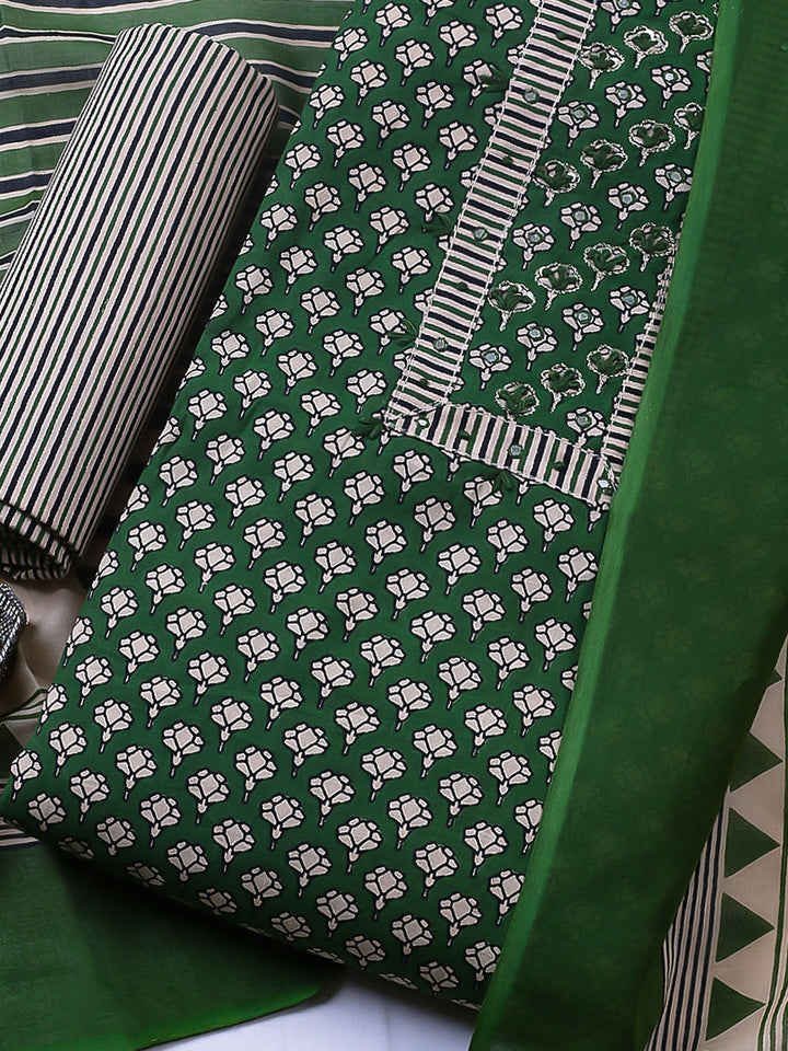 Embroidered Cotton Blend Unstitched Suit With Pant &amp; Dupatta