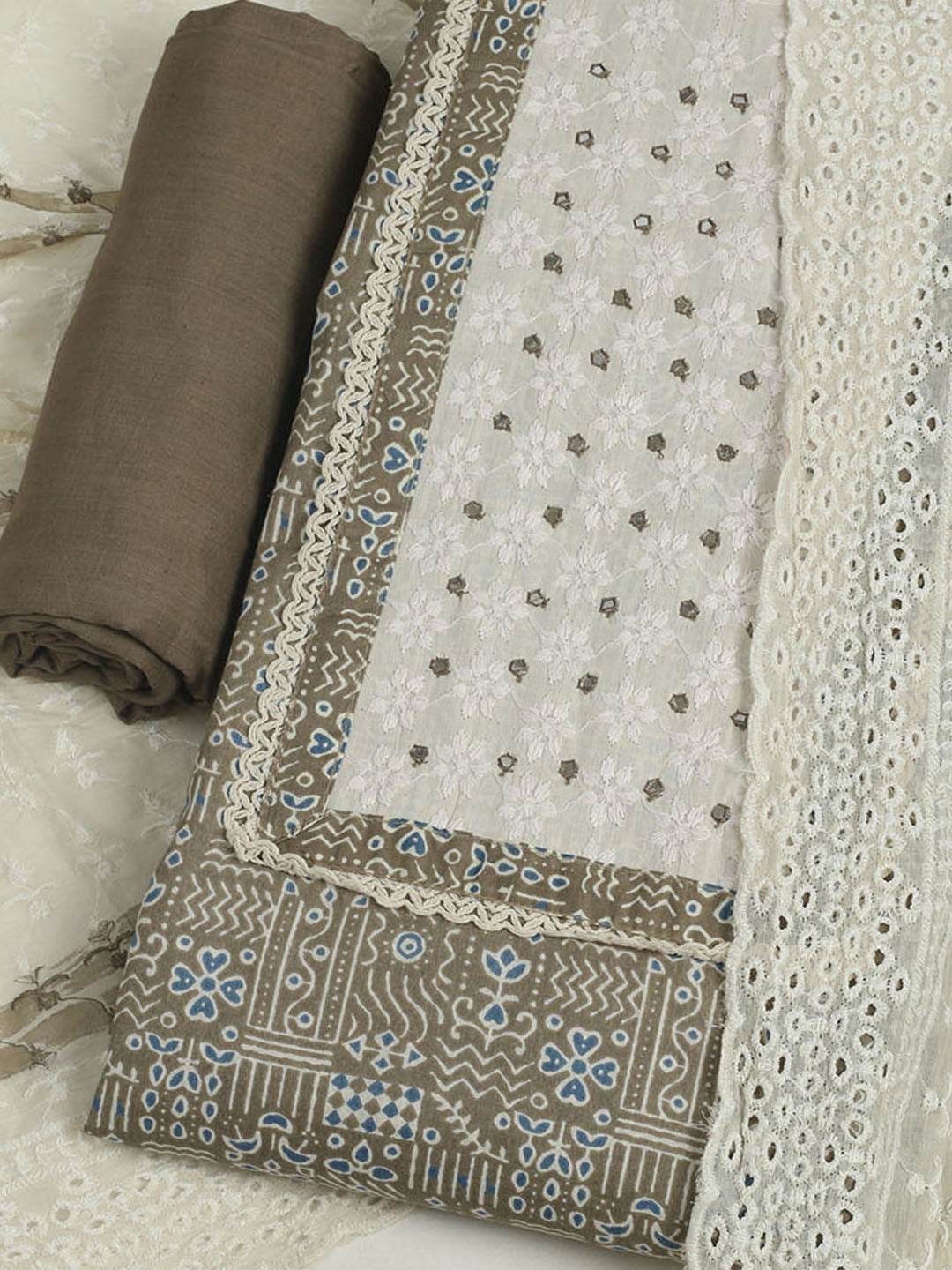 Printed Cotton Unstitched Suits Printed Suit With Pant &amp; Dupatta