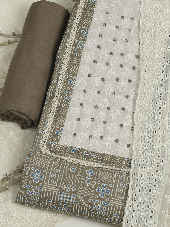 Printed Cotton Unstitched Suits Printed Suit With Pant &amp; Dupatta