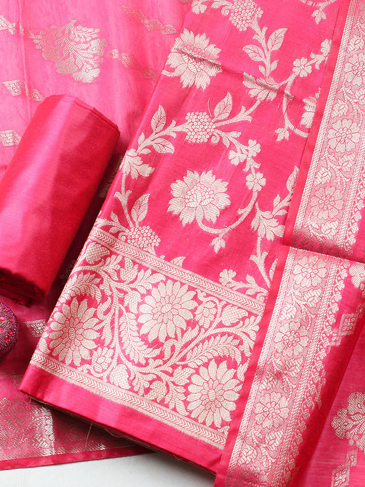 Woven Design Chanderi Unstitched Suit With Pant Dupatta