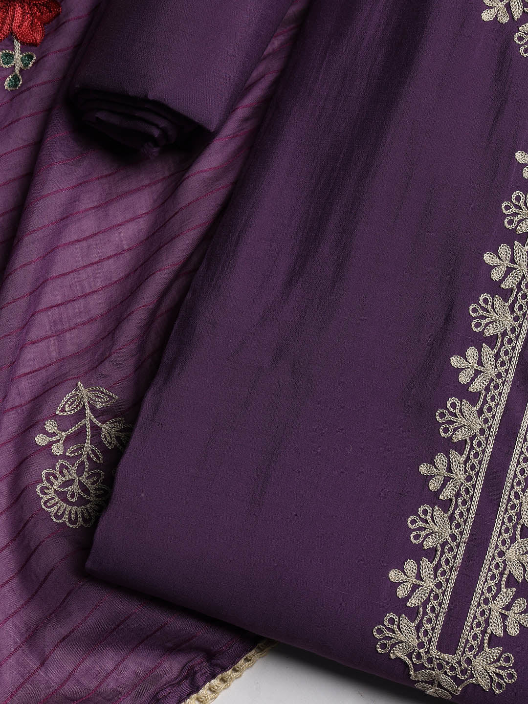Embroidered Chanderi Unstitched Suit With Dupatta