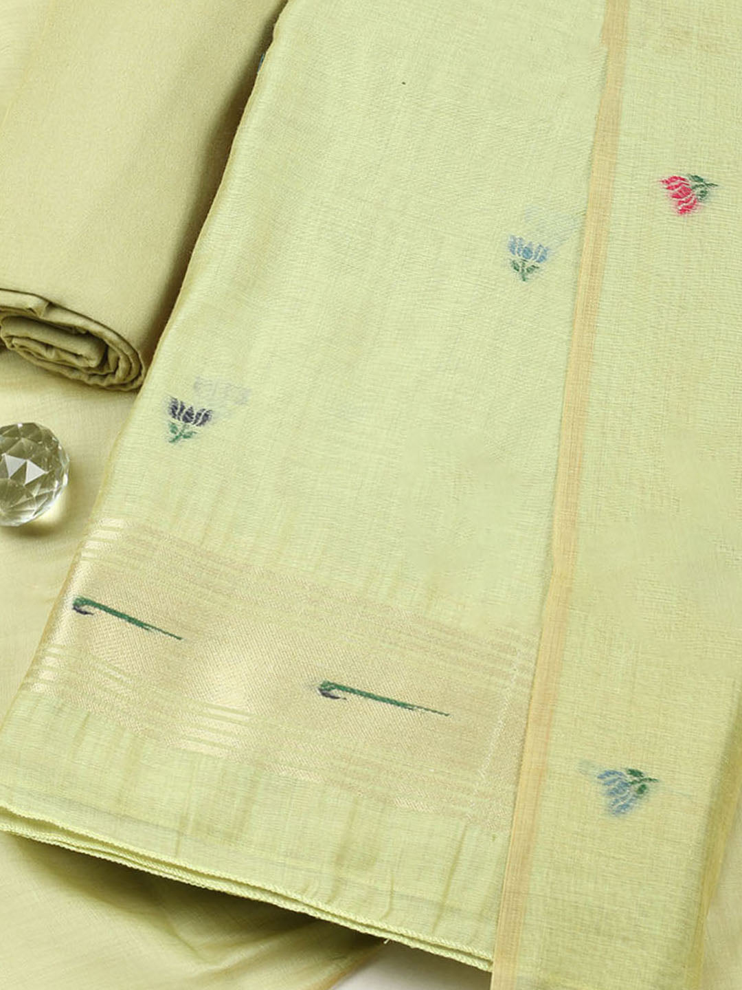Embroidered Chanderi Unstitched Suit With Pant &amp; Dupatta