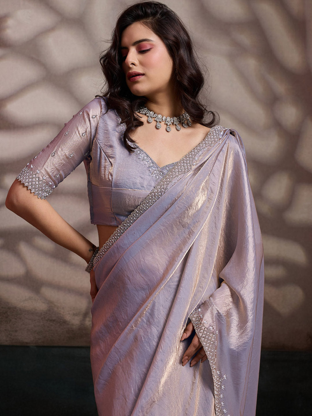 Embroidered Satin Velvet Saree