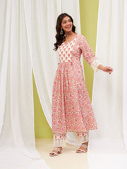 Floral Printed Cotton Anarkali Kurta With Pants