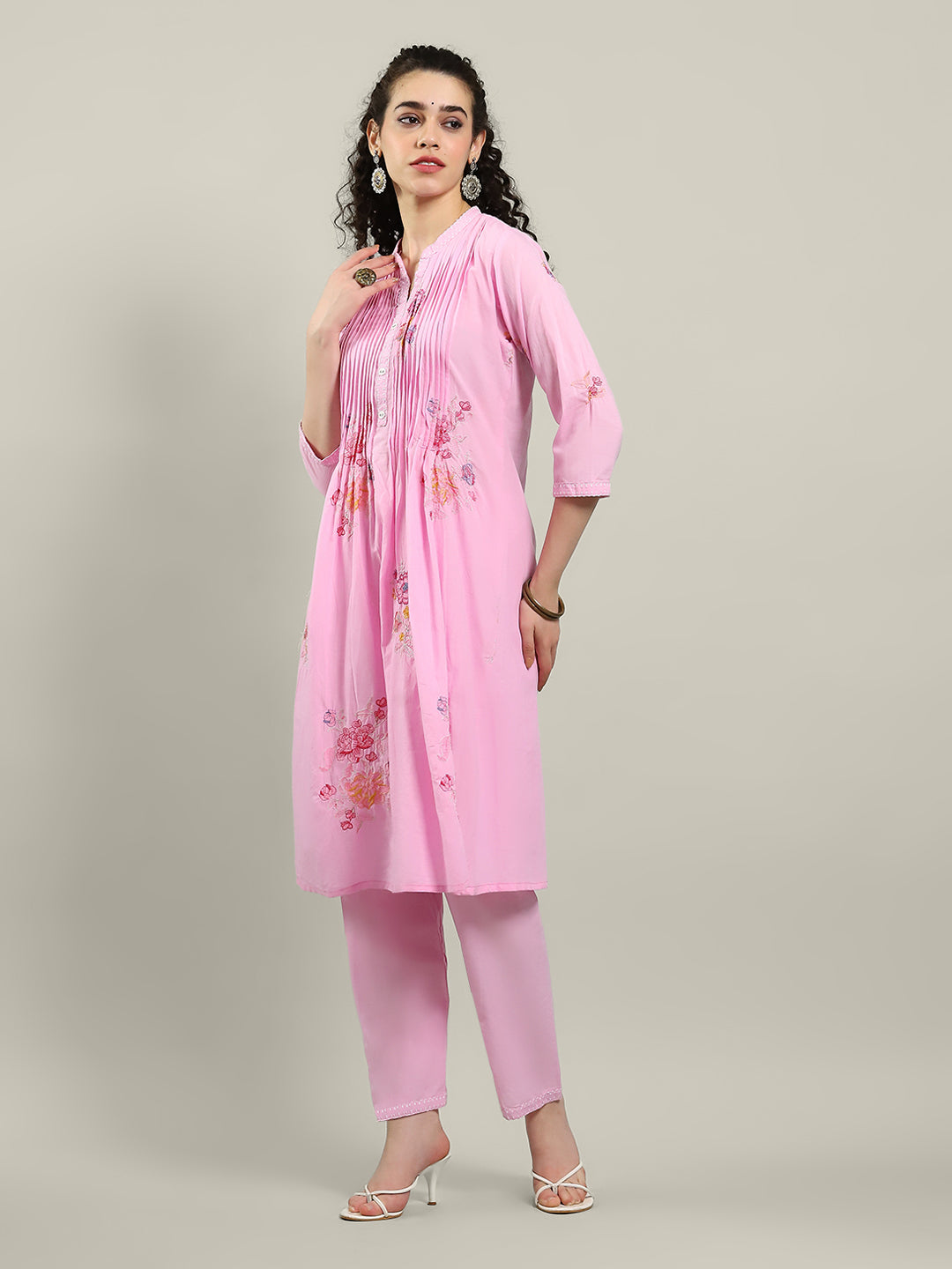 Printed Cotton Blend Kurta With Pants