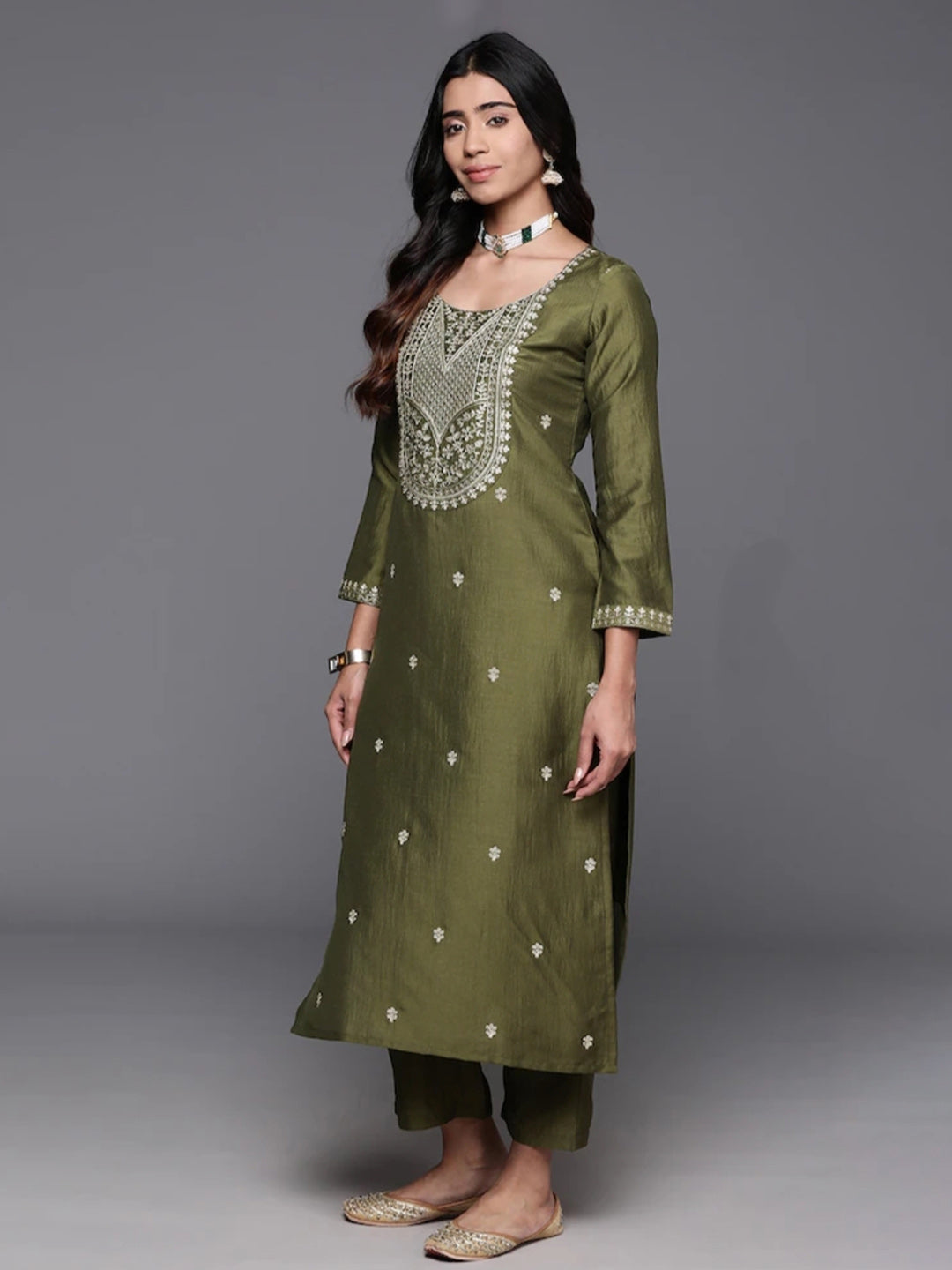 Printed Cotton Blend Kurta With Pants &amp; Dupatta