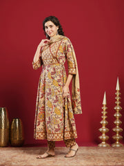 Printed Cotton Kurta With Pant & Dupatta