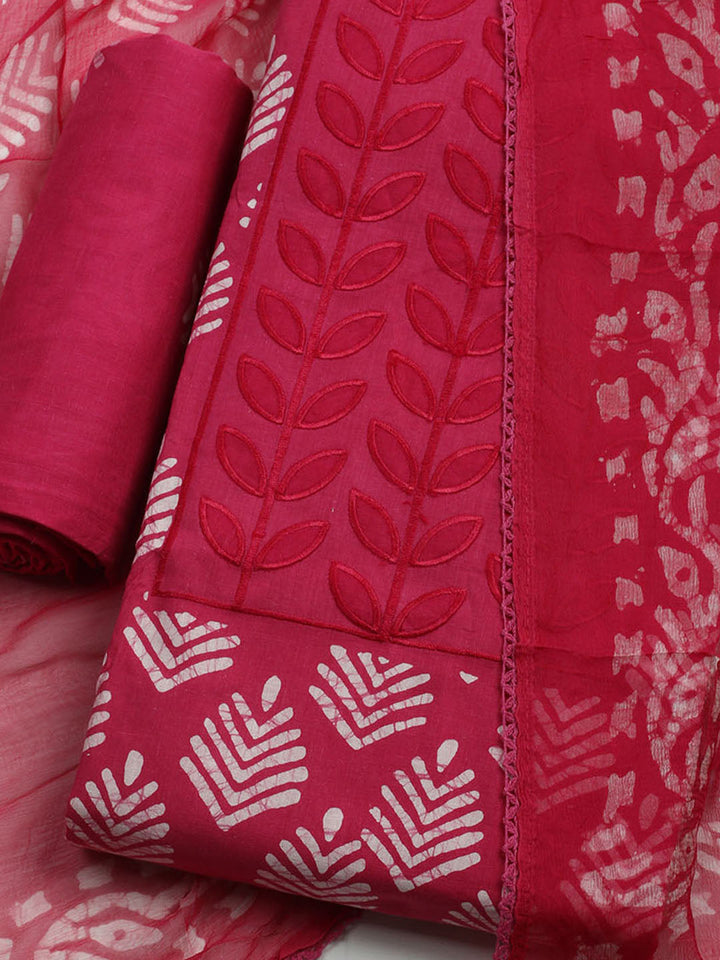 Printed Cotton Blend Unstitched Kurta With Pant &amp; Dupatta