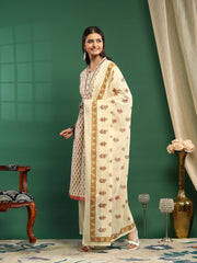 Printed Cotton Blend Kurta With Pant & Dupatta